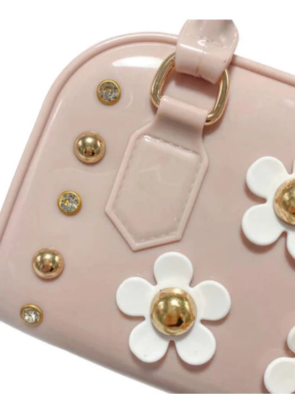 NWT Doe a Dear Girls/Youth Black Floral Shiny Jelly Barrel Purse
